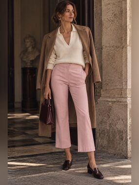 Altuzarra Womens Pants Sz 42 US 10 Pink Stretch Wool Crop Flare Trouser Luxury